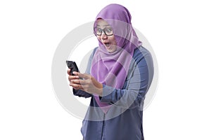 Young Muslim Woman Get Shock Surprised Get Good News on Her Phone