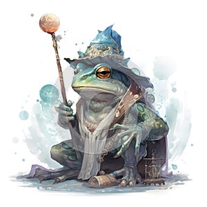 Young mystical wizard frog, ai generative illustration