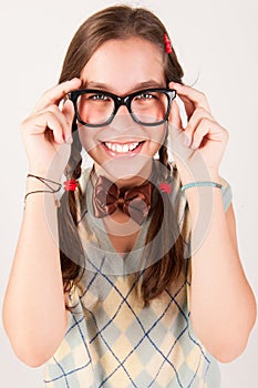 Young nerdy cute girl smiling.