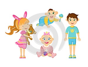 Young and newborn children, cute smile, hold their favorite toys.