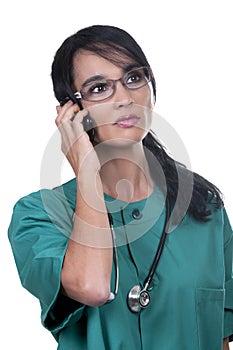Young nurse with cellular