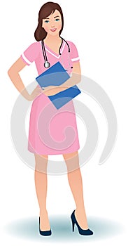 Young nurse or doctor with stethoscope in a full length