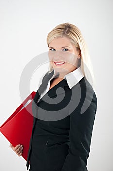 Young office business woman with red folder