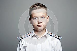 Young officer. handsom boy in uniform. Police child