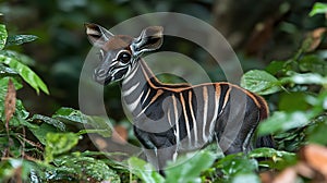 Young Okapi in Lush Forest