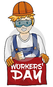 Young Painter Celebrating Workers' Day, Vector Illustration