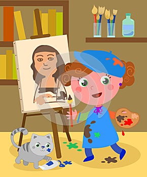 Young painter studio vector photo