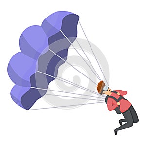 Young parachuter icon, cartoon style