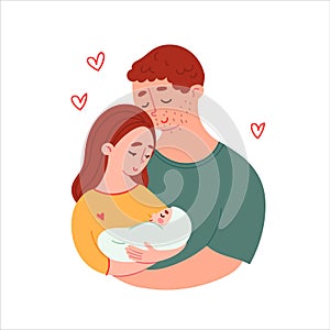 Young parents holding a newborn vector illustration