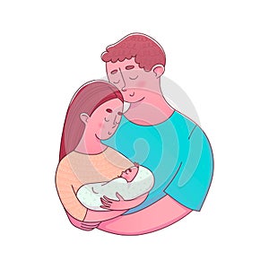 Young parents holding a newborn vector illustration