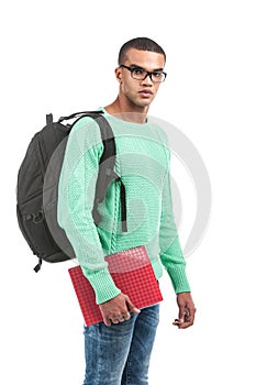 Young pensive student carrying bag.