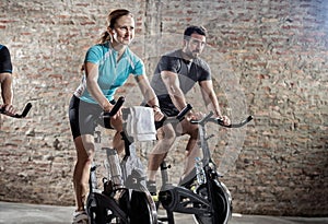 Young people cycling workout photo