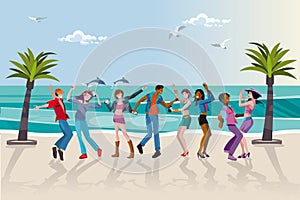 Young People Dancing at the Beach