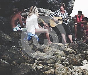 Young People Gathering Beach Leisure Friendship Concept