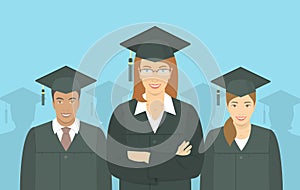 Young people graduate bachelor degree flat concept