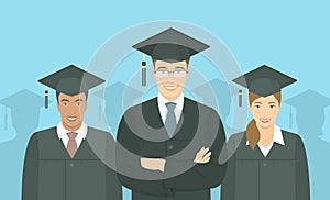 Young people graduate bachelor degree flat concept photo