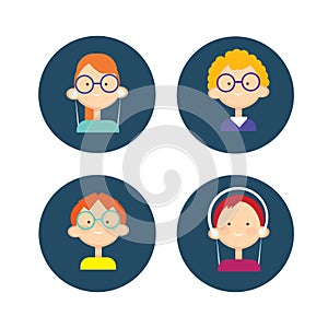 Young People Group Icon Set Teenager Children Avatar