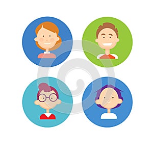 Young People Group Icon Set Teenager Children Avatar