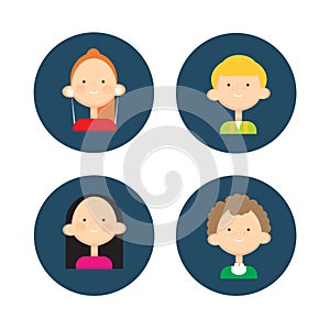 Young People Group Icon Set Teenager Children Avatar