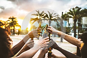 Young people hanging out drinking alcohol together