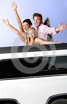 Young people having fun in limousine