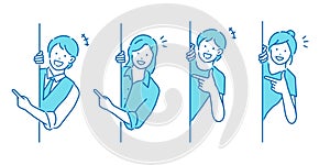 Young people pointing (introducing ) vector illustration set
