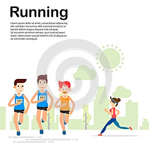 Young people running and training for marathon sport