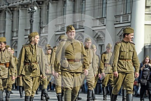 Young people in the uniform of the Second World War.