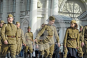 Young people in the uniform of the Second World War.