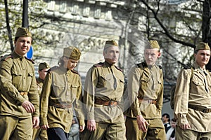 Young people in the uniform of the Second World War.