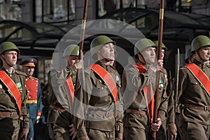 Young people in the uniform of the Second World War.