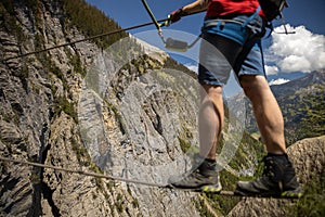 Young people on a via ferrata route