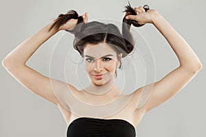 Young Perfect Hispanic Model Woman with Long Blowing Hair