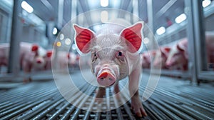 Young Piglet Exploring a Farm Facility