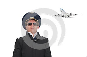 Young pilot in glasses isolated with copyspace