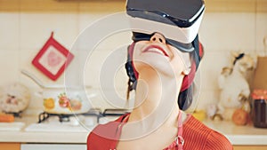 Young pin-up girl in virtual reality glasses