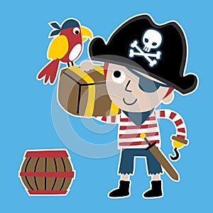 Young pirate cartoon with treasure chest