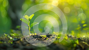 Young plant growing in garden with sunlight