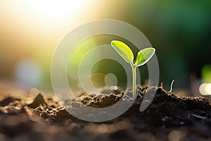 Young plant growing in sunlight