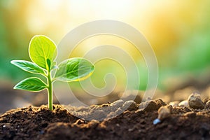 Young plant growing in sunlight