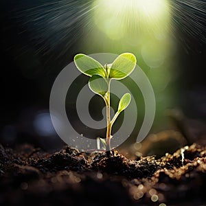 Young plant growing with sunlight closeup view