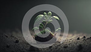 A young plant grows from the ground. Generative ai