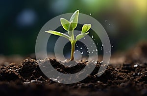 young plant sprouts growing from the dirt,