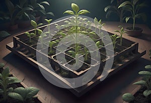 Young Plants Growing in Square Planting trays, Generative AI