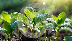 Young plants growing in the sunlight