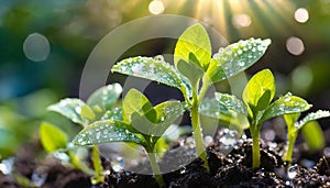 Young plants growing in the sunlight