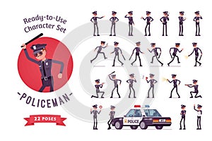 Young policeman ready-to-use character set