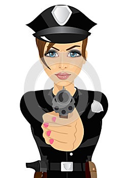 Young policewoman holding revolver gun photo