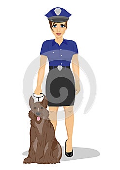 Young policewoman standing with a dog