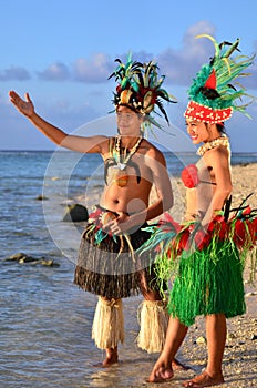 Young Polynesian Pacific Island Tahitian Dancers Couple